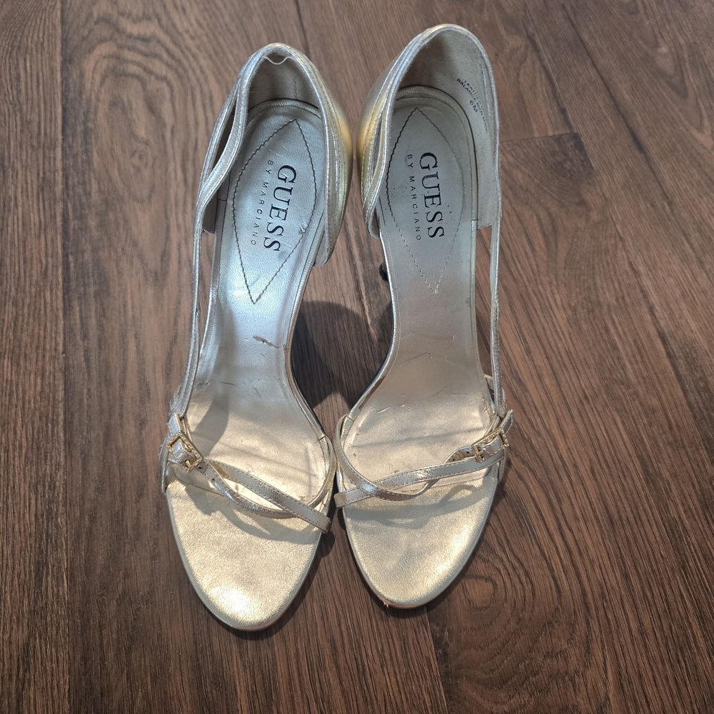 GUESS Gold Metallic Open-Toe Stiletto Sandals